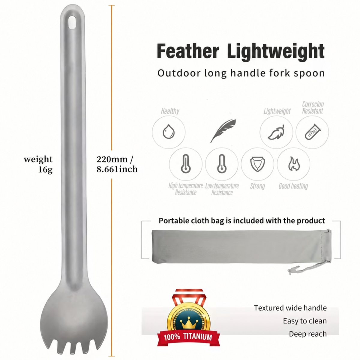 Titanium Long-Handle Spork | 22 cm