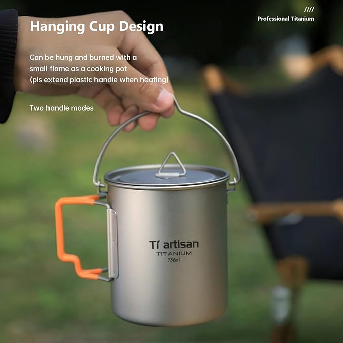 Ti Artisan Titanium Pot — 750ml Lightweight Camping Pot & Hanging Cup